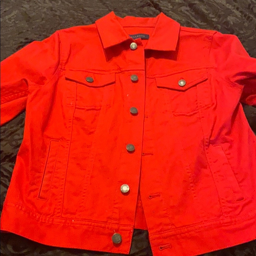 Red denim jacket